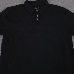 BKE Polo Shirt Mens L Black Athletic Fit Cotton Slub Short Sleeve Collared Top
